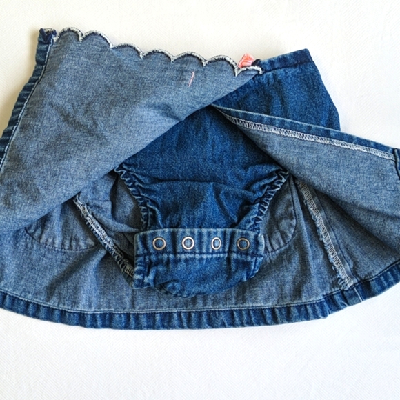vintage ragscals scalloped trim denim skort with pink bows 18 months baby girl - Picture 3 of 7
